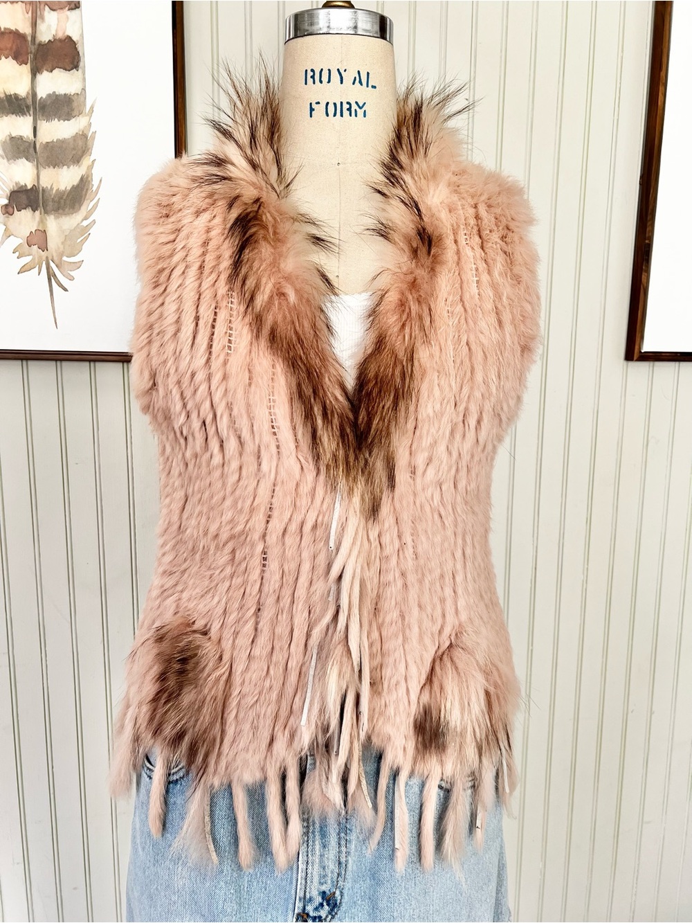 2000’s CF Charms NY Rabbit & Raccoon Pink Fringe Vest Mauve Pink
